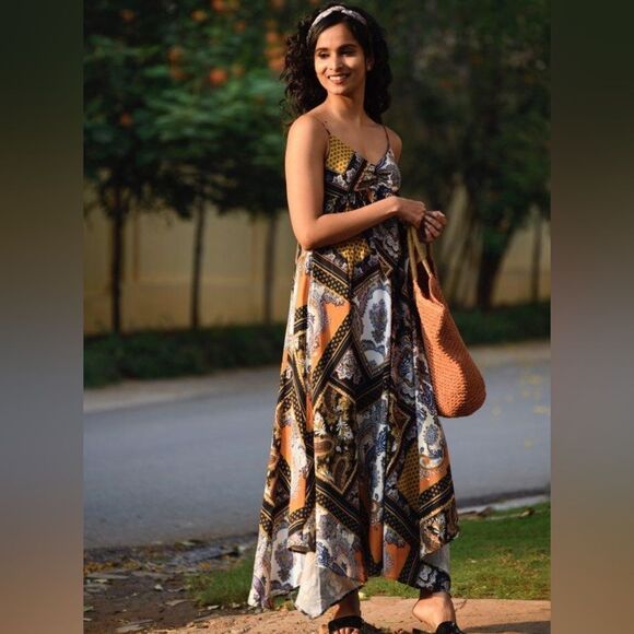 H&M Bohemian Patchwork Paisley Handkerchief Maxi Dress - Picture 1 of 11